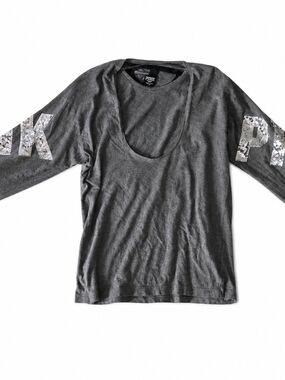 PINK Victoria's Secret Girls' Dark Gray Long Sleeve Scoop Neck Top